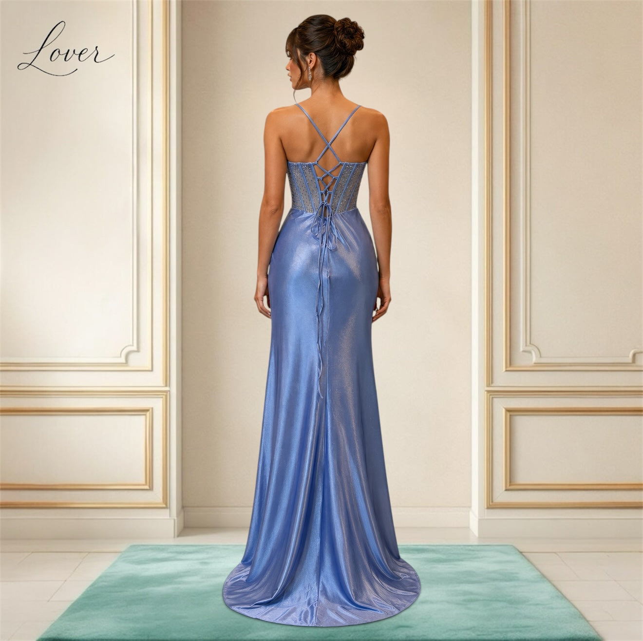 Vestido sky blue de corset con brillos en top
