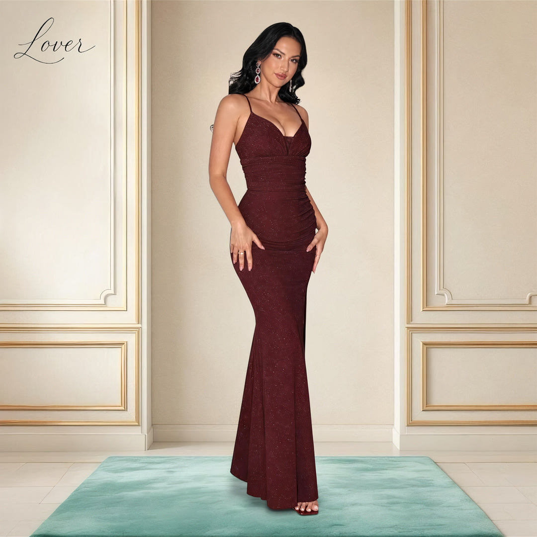 Vestido vino al cuerpo con brillos