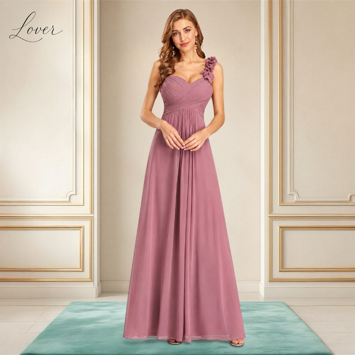 Vestido mauve con tirante de flores