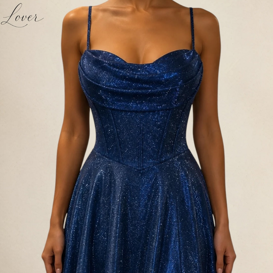 Vestido azul navy corset con brillos