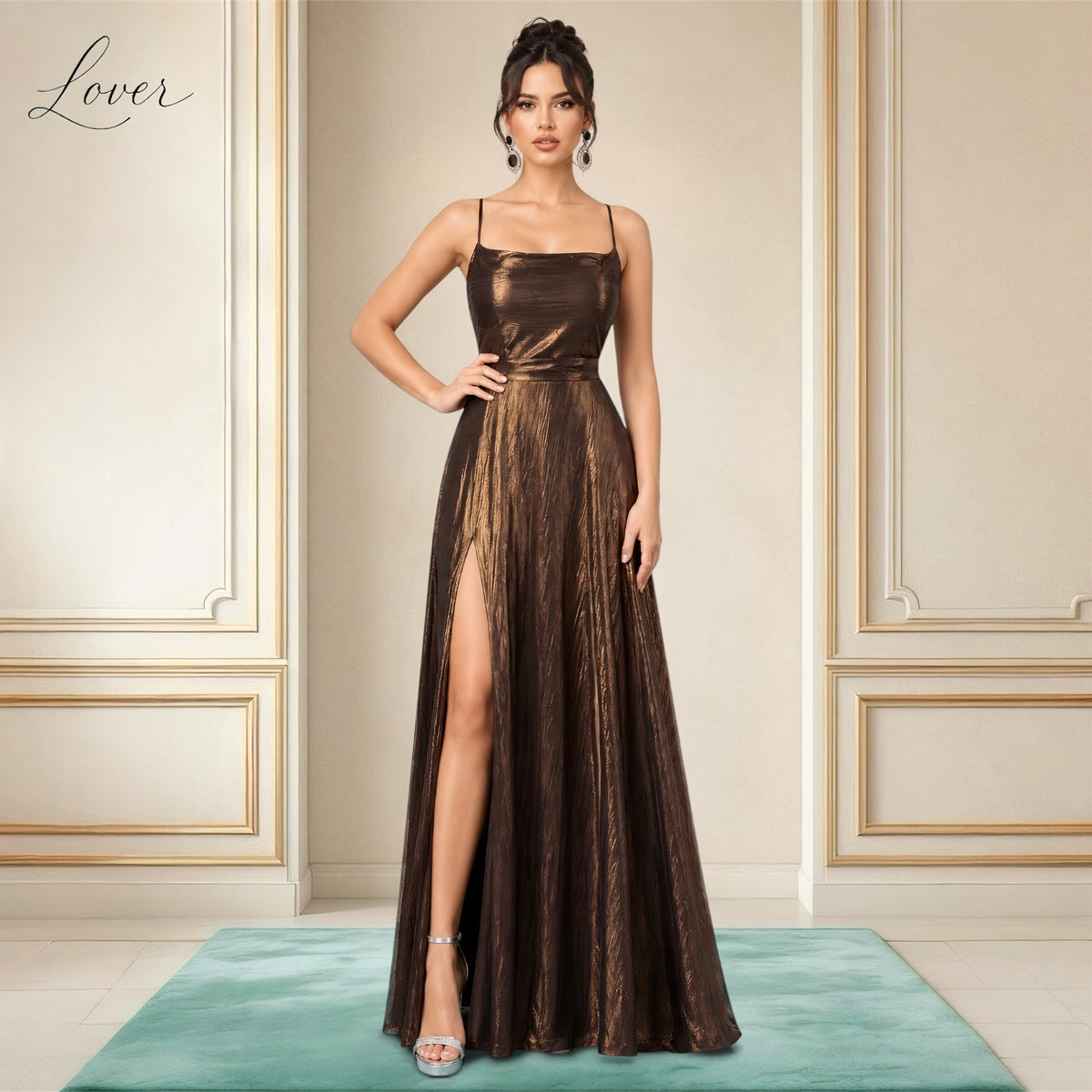 Vestido café metálico