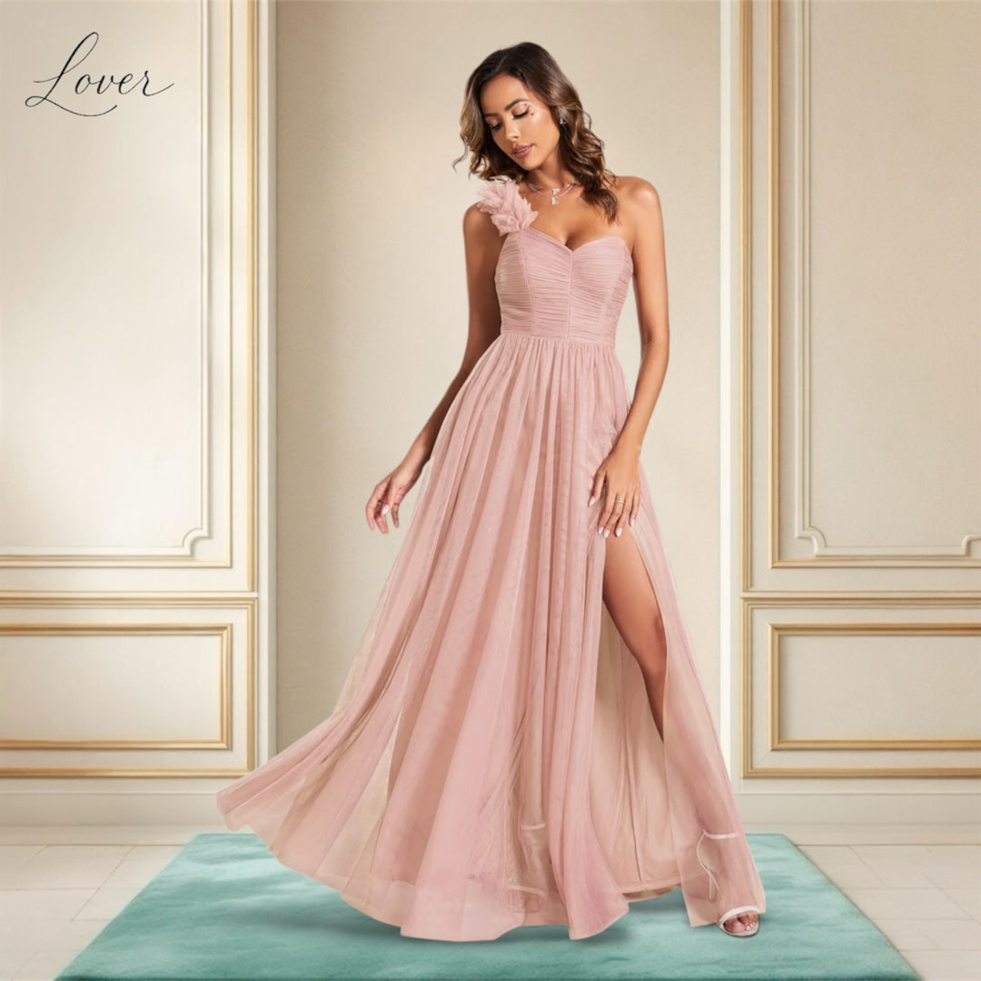 Vestido rosa de un hombro