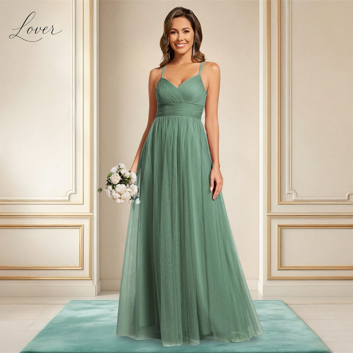 Vestido verde oliva sencillo de tirantes