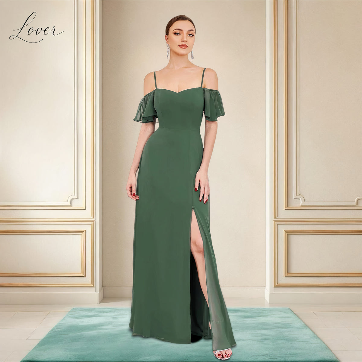 Vestido verde eucalipto liso de tirantes y manga