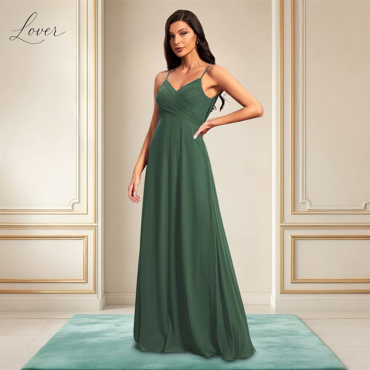 Vestido verde eucalito de tirantes con espalda cowl