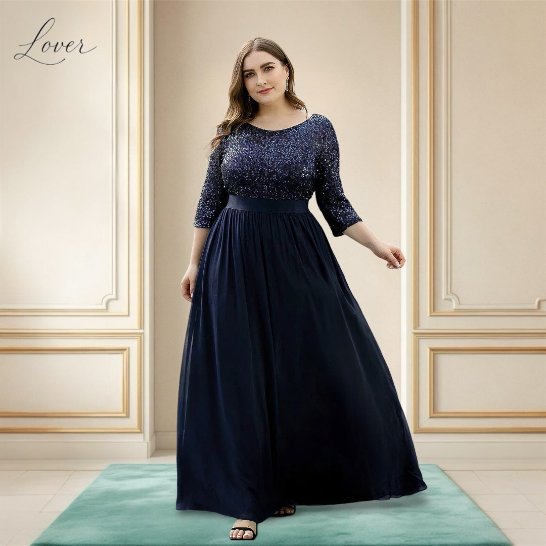 Vestido azul navy de manga larga con lentejuelas en top
