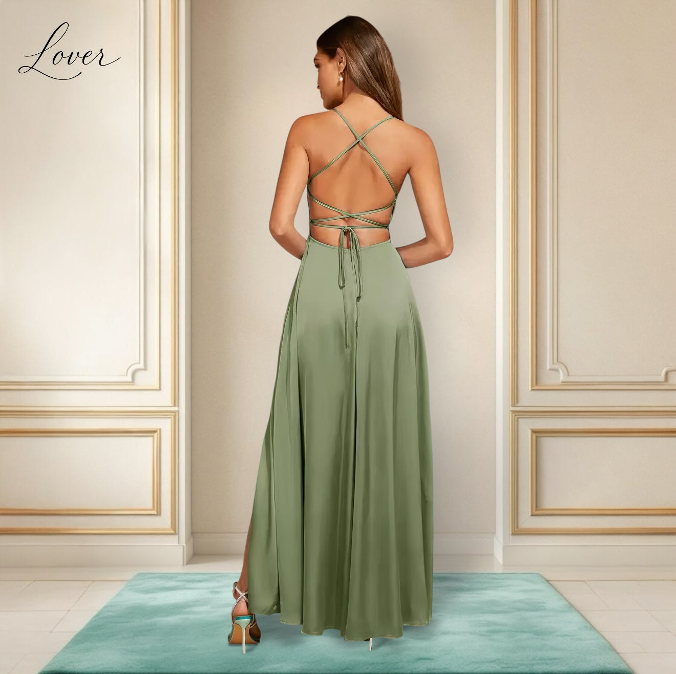 Vestido verde oliva de satin
