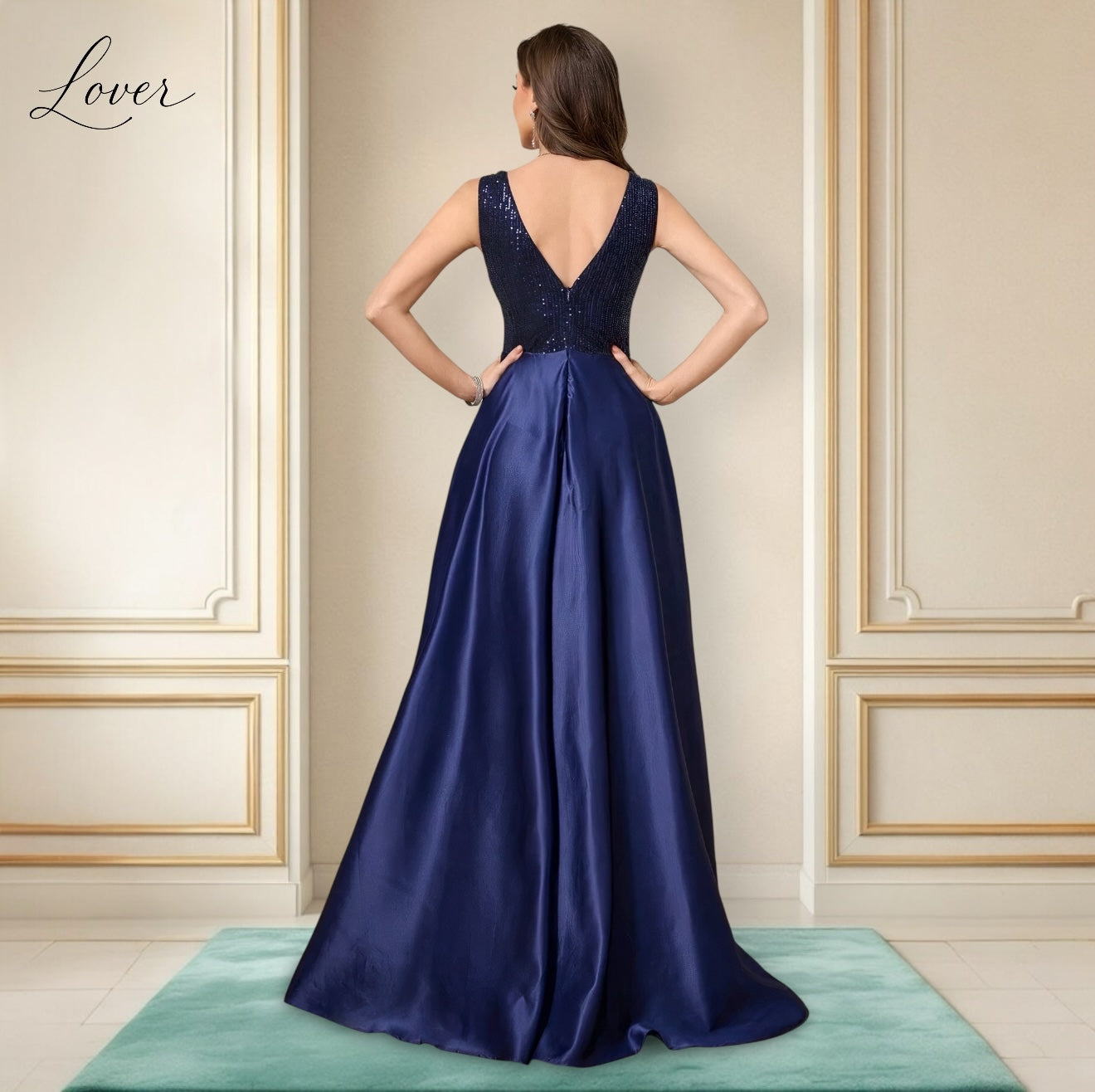 Vestido azul navy con lentejuelas en top