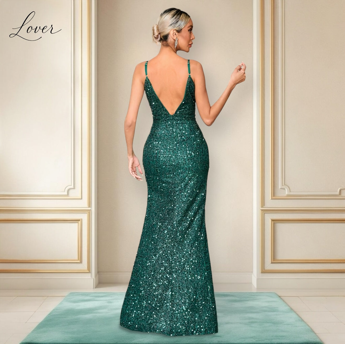 Vestido verde esmeralda de lentejuelas