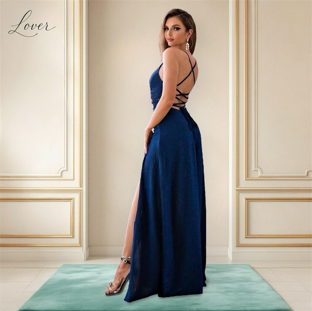 Vestido azul navy de brillos