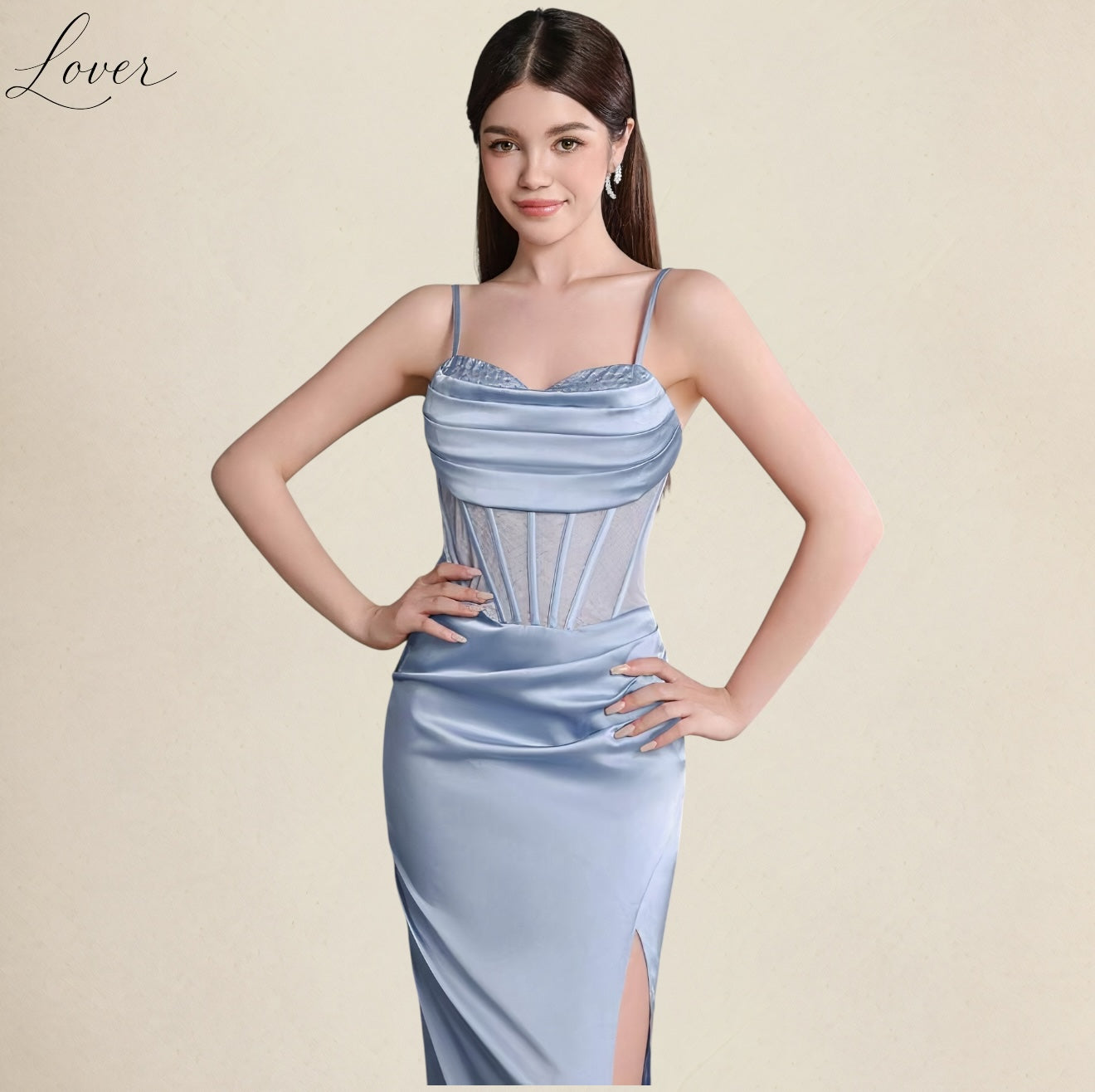 Vestido light blue de satin