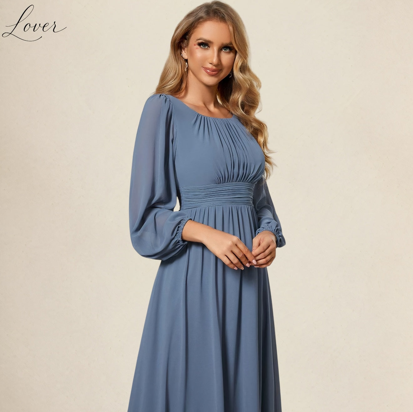 Vestido dusty blue de manga