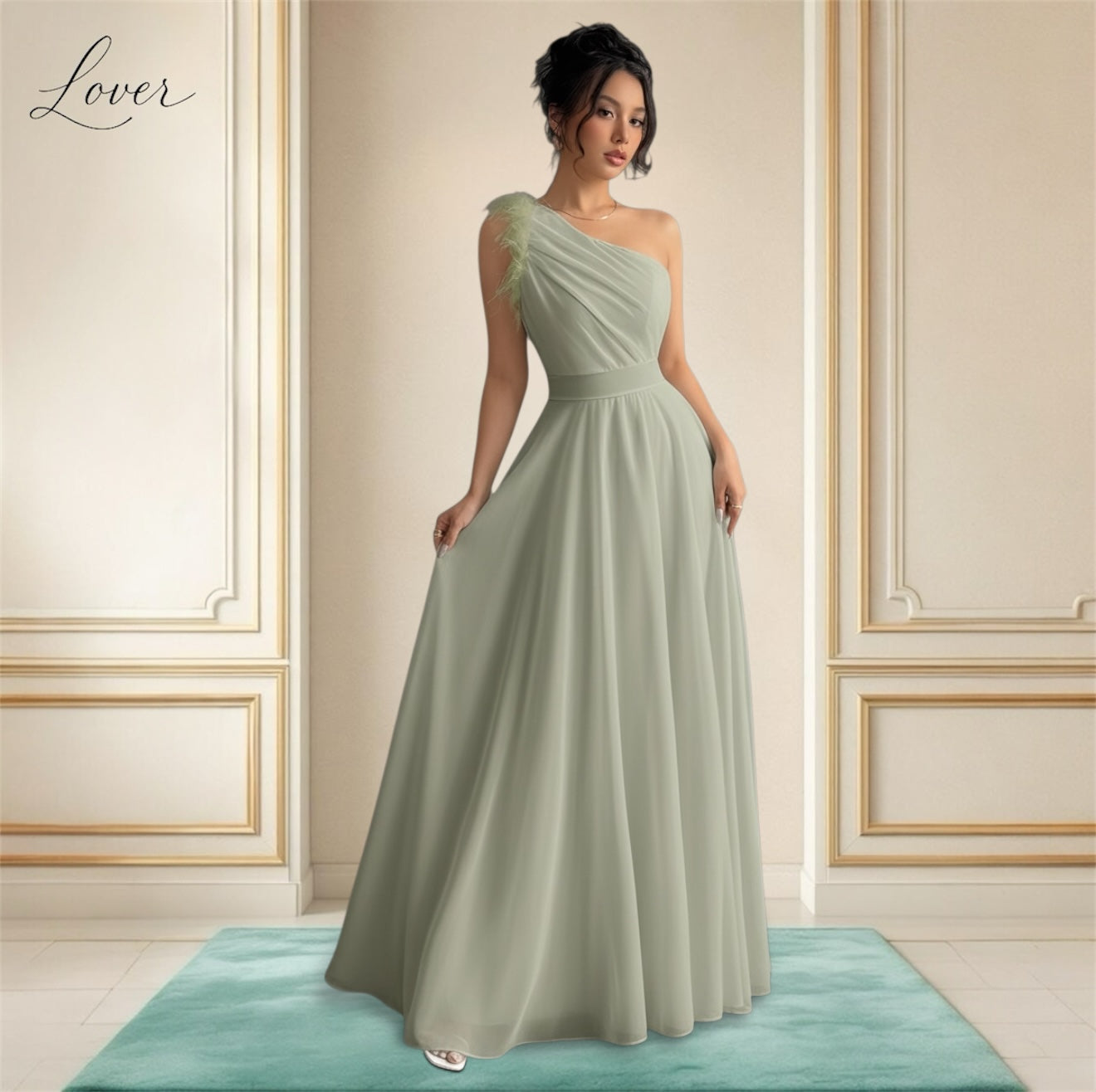 Vestido verde oliva de un hombro