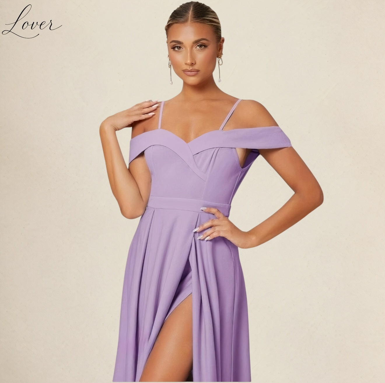 Vestido lila liso con abertura en pierna