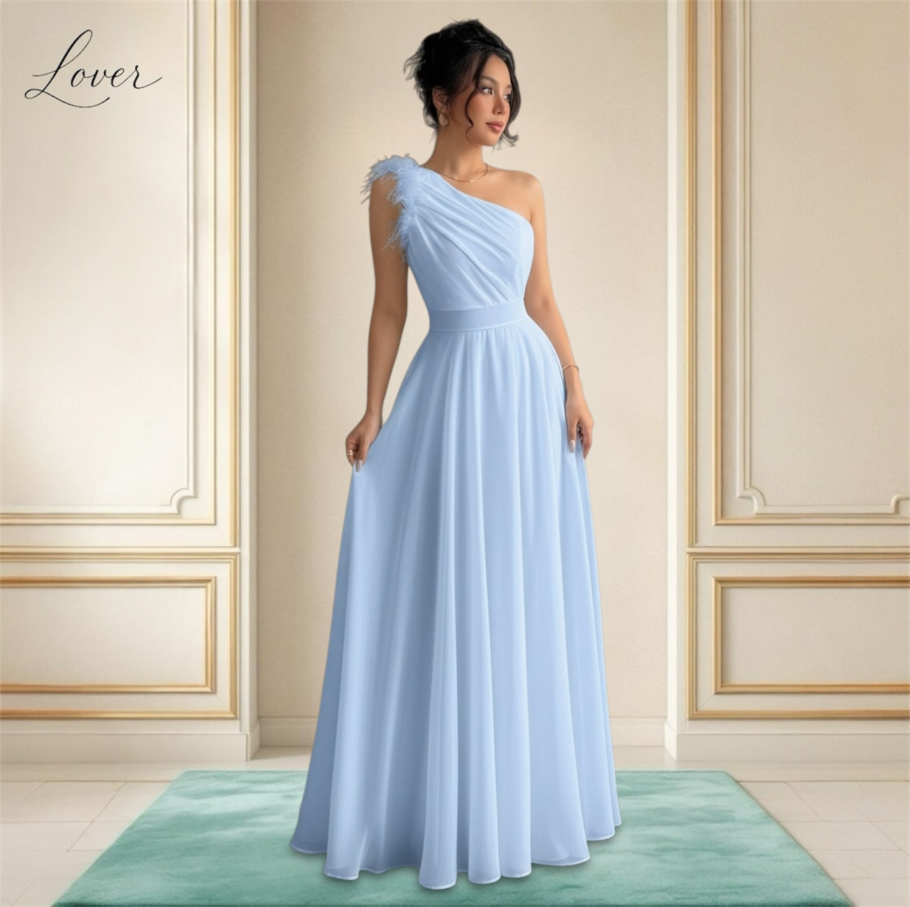 Vestido celeste de un hombro