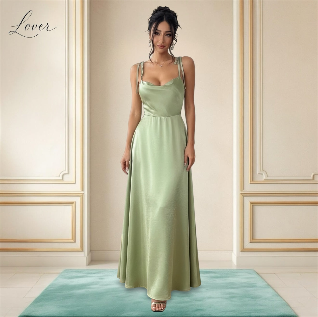 Vestido verde oliva de satin