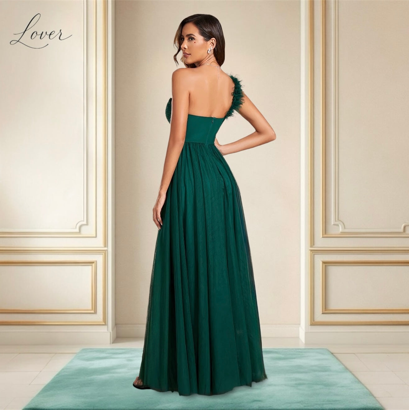 Vestido verde esmeralda de un hombro