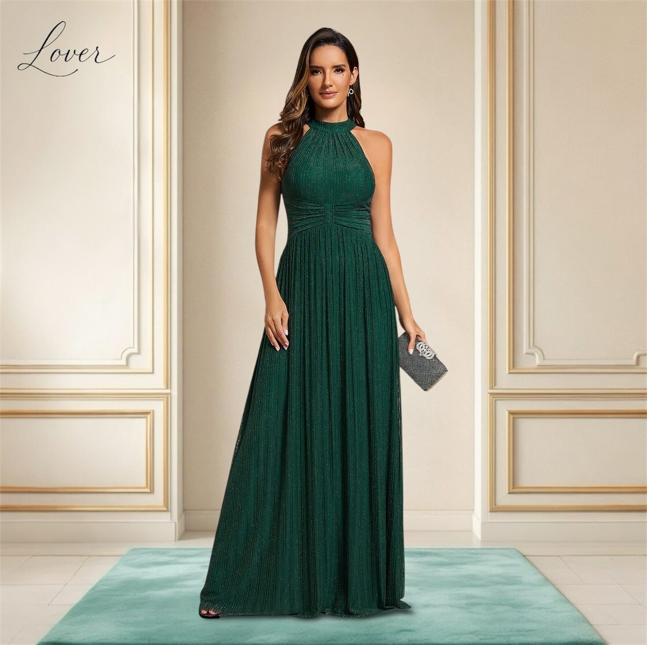 Vestido verde esmeralda halter