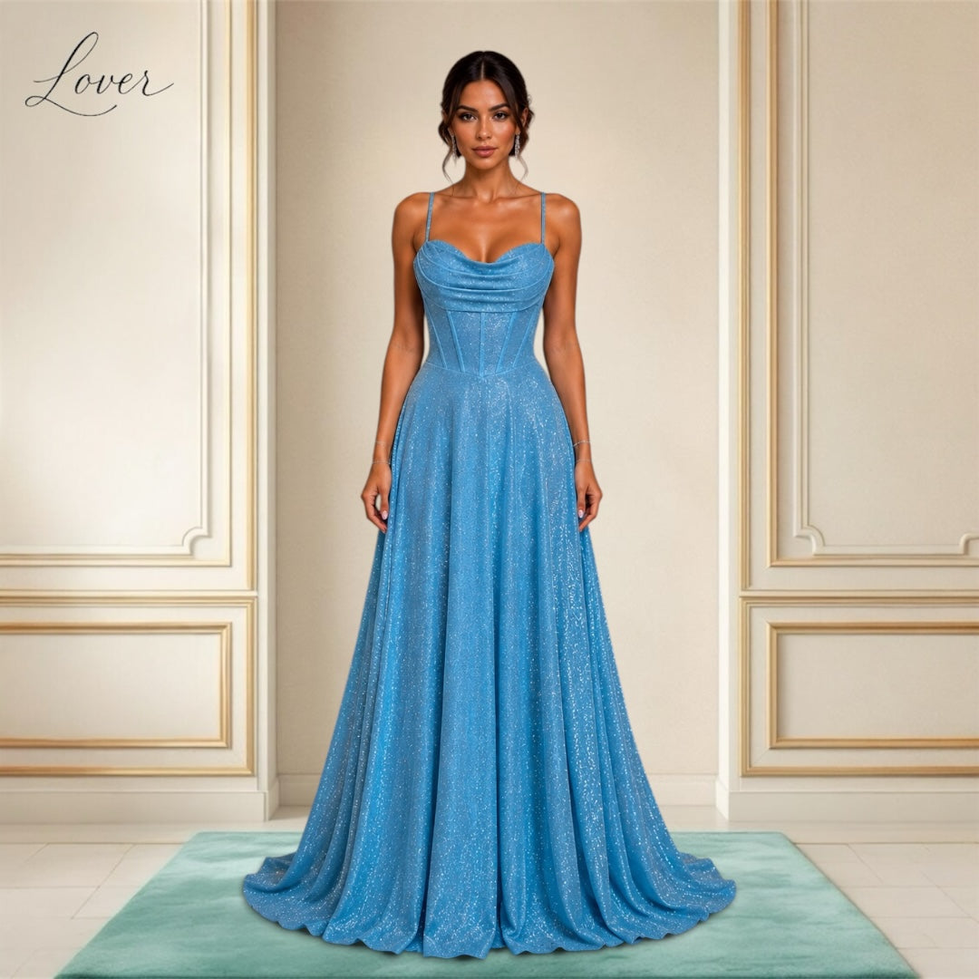 Vestido celeste corset con brillos