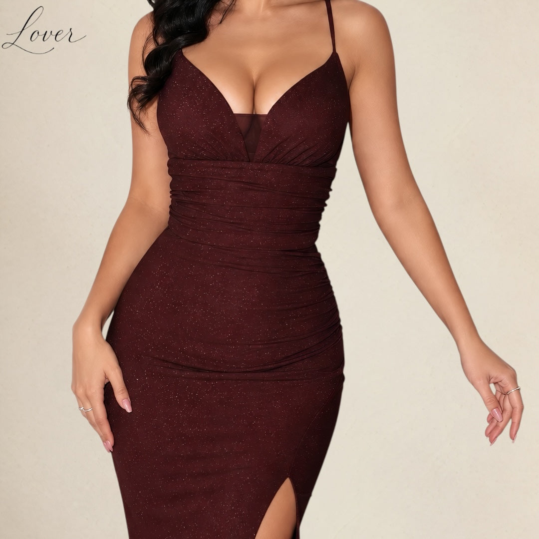 Vestido vino al cuerpo con brillos