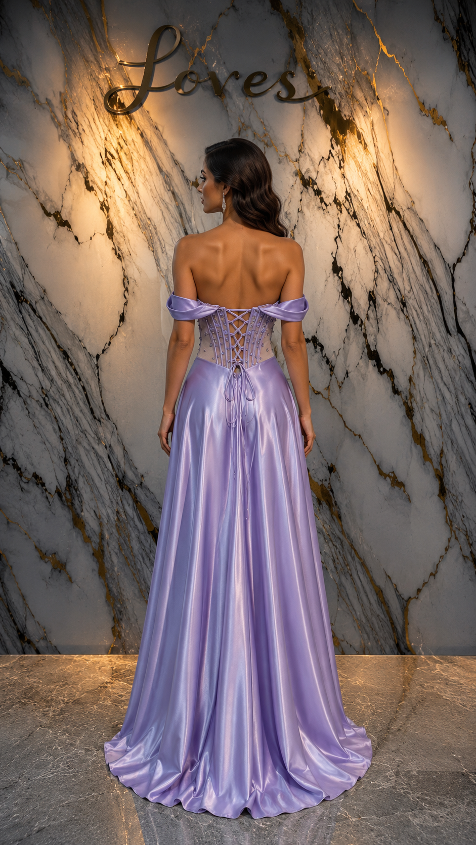 Vestido lila flores en top bardot