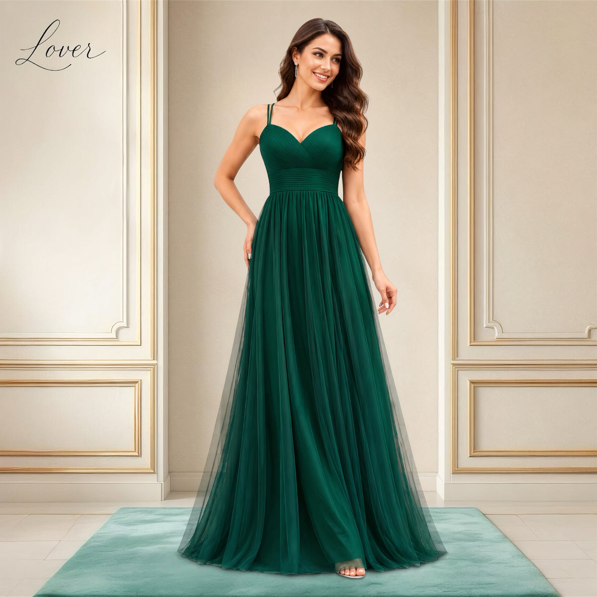 Vestido verde esmeralda sencillo de tirantes