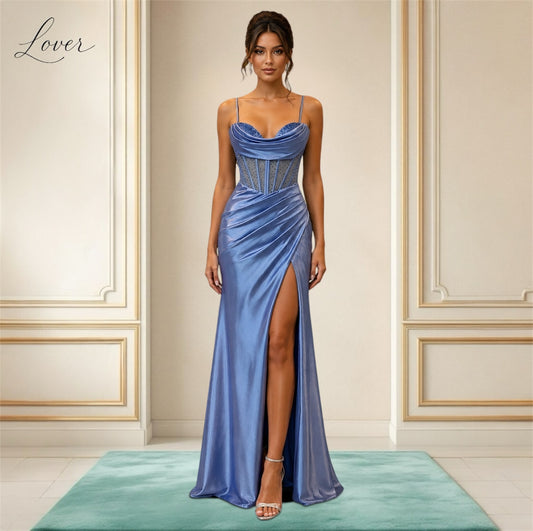 Vestido sky blue de corset con brillos en top