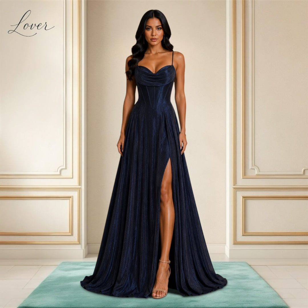 Vestido azul corset con brillos