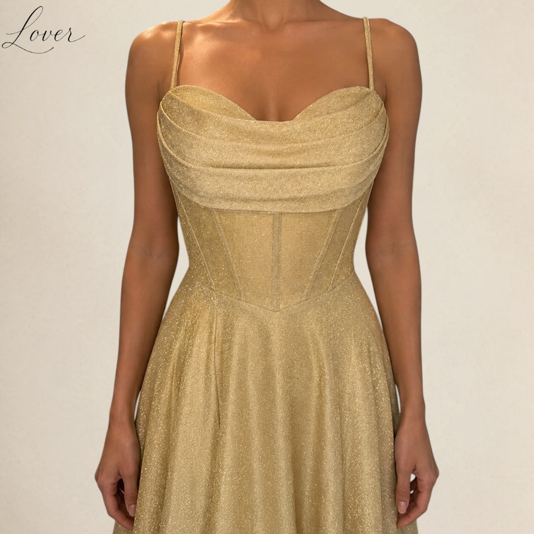 Vestido dorado corset con brillos