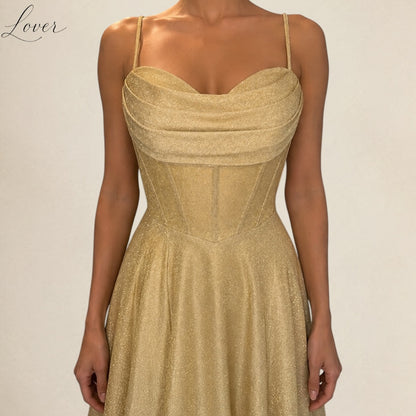 Vestido dorado corset con brillos