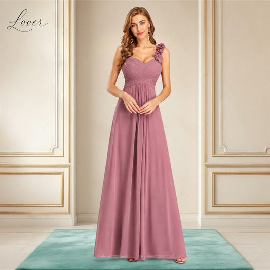 Vestido mauve con tirante de flores