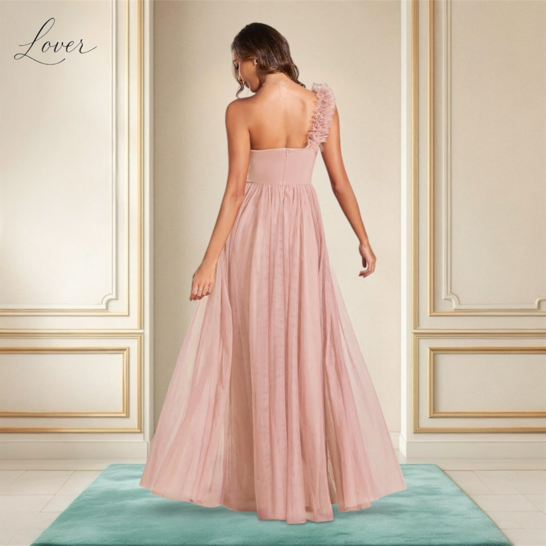 Vestido rosa de un hombro