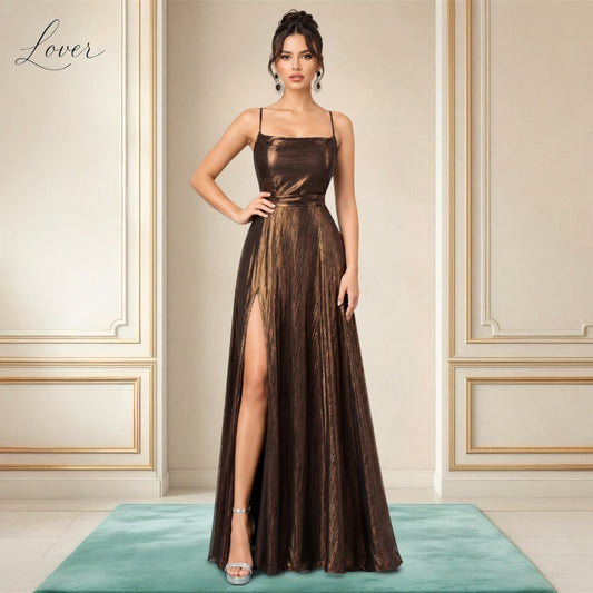 Vestido café metálico