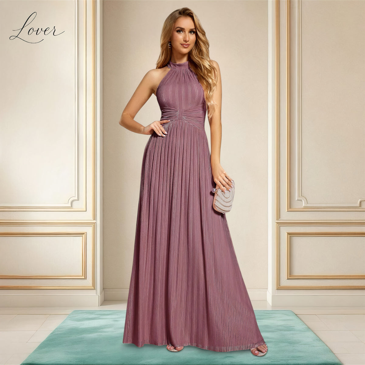 Vestido mauve halter con brillos