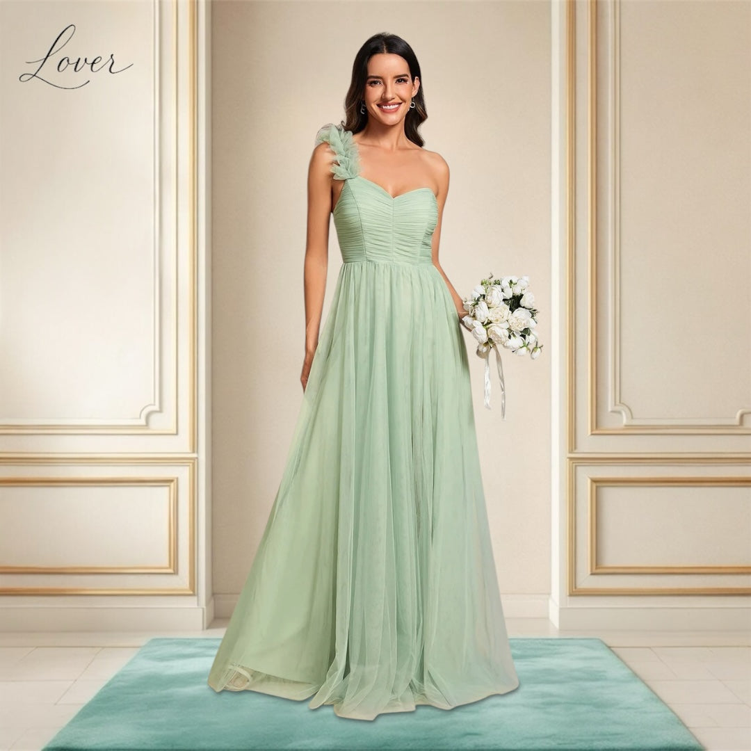 Vestido verde menta de un hombro