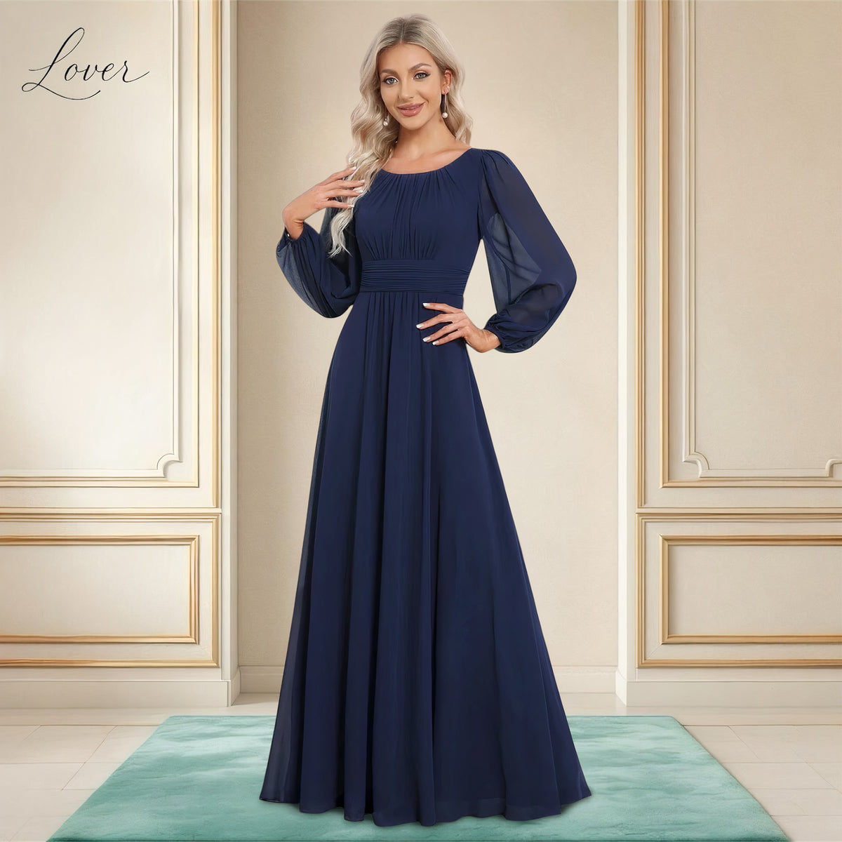 Vestido azul navy de manga larga sencillo