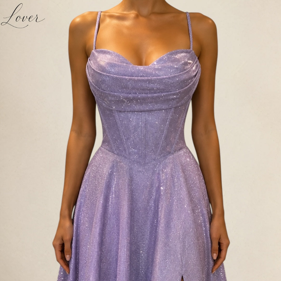 Vestido lila corset con brillos