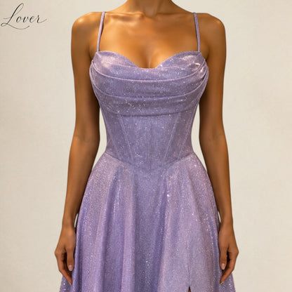 Vestido lila corset con brillos