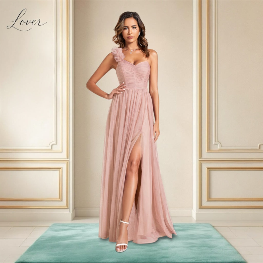 Vestido rosa de un hombro