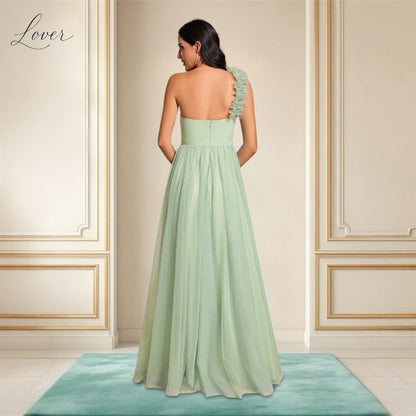 Vestido verde menta de un hombro