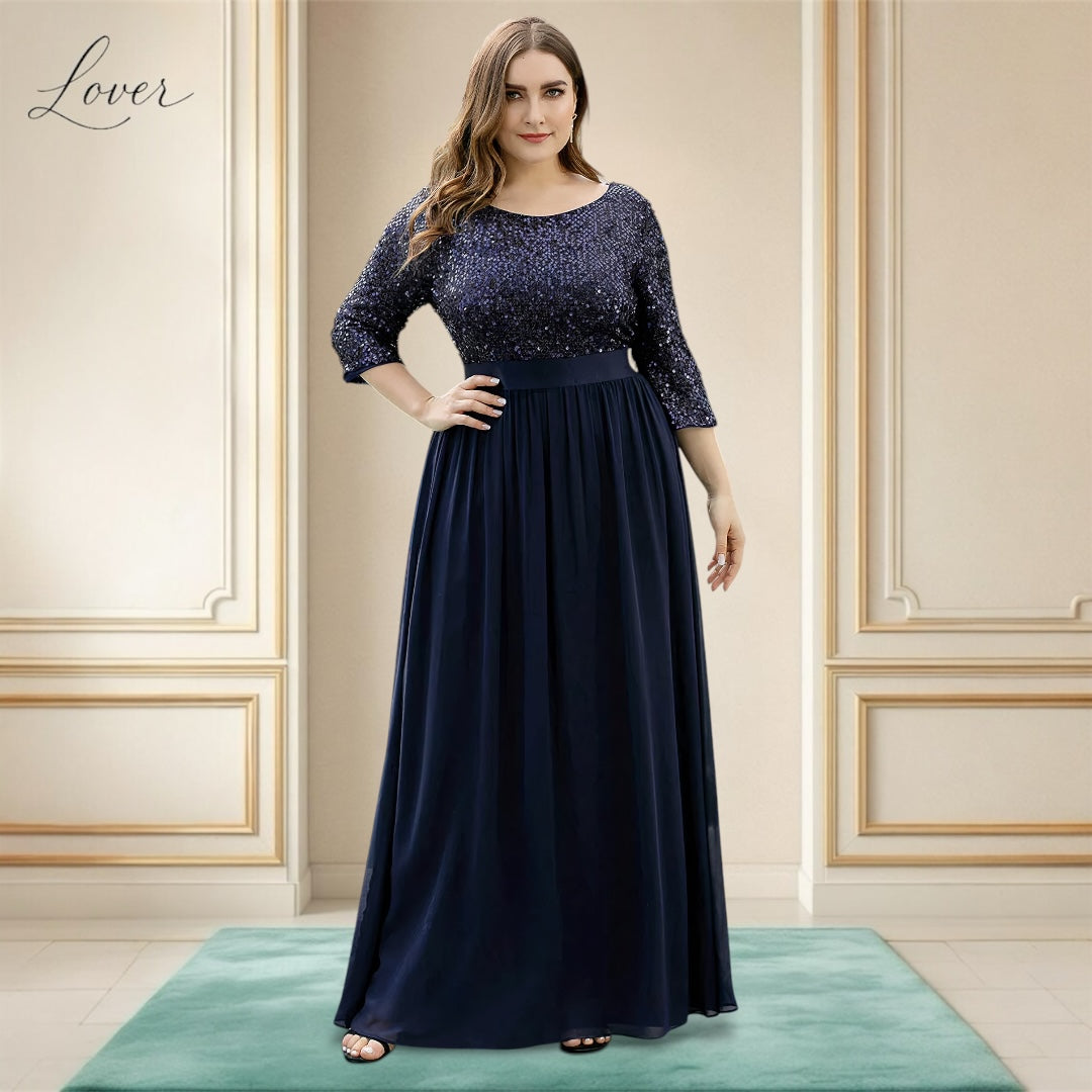 Vestido azul navy de manga larga con lentejuelas en top