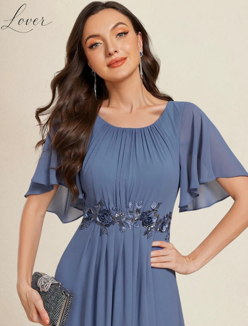 Vestido dusty blue halter de manga