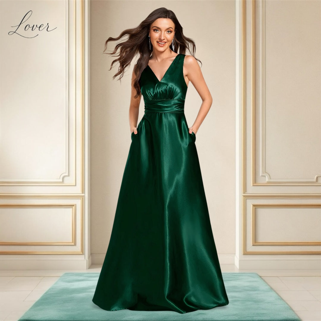 Vestido verde esmeralda de satin