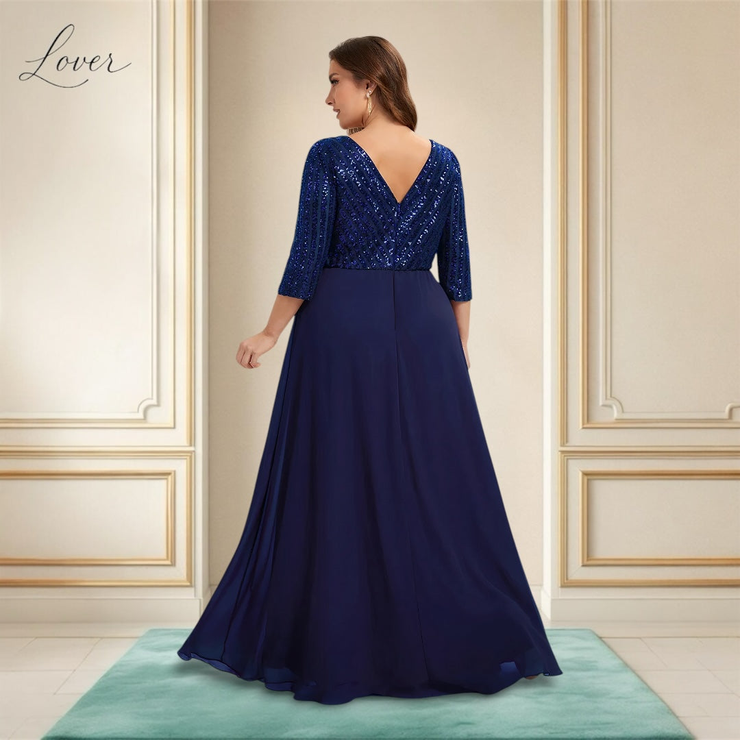 Vestido azul navy de manga larga con lentejuelas