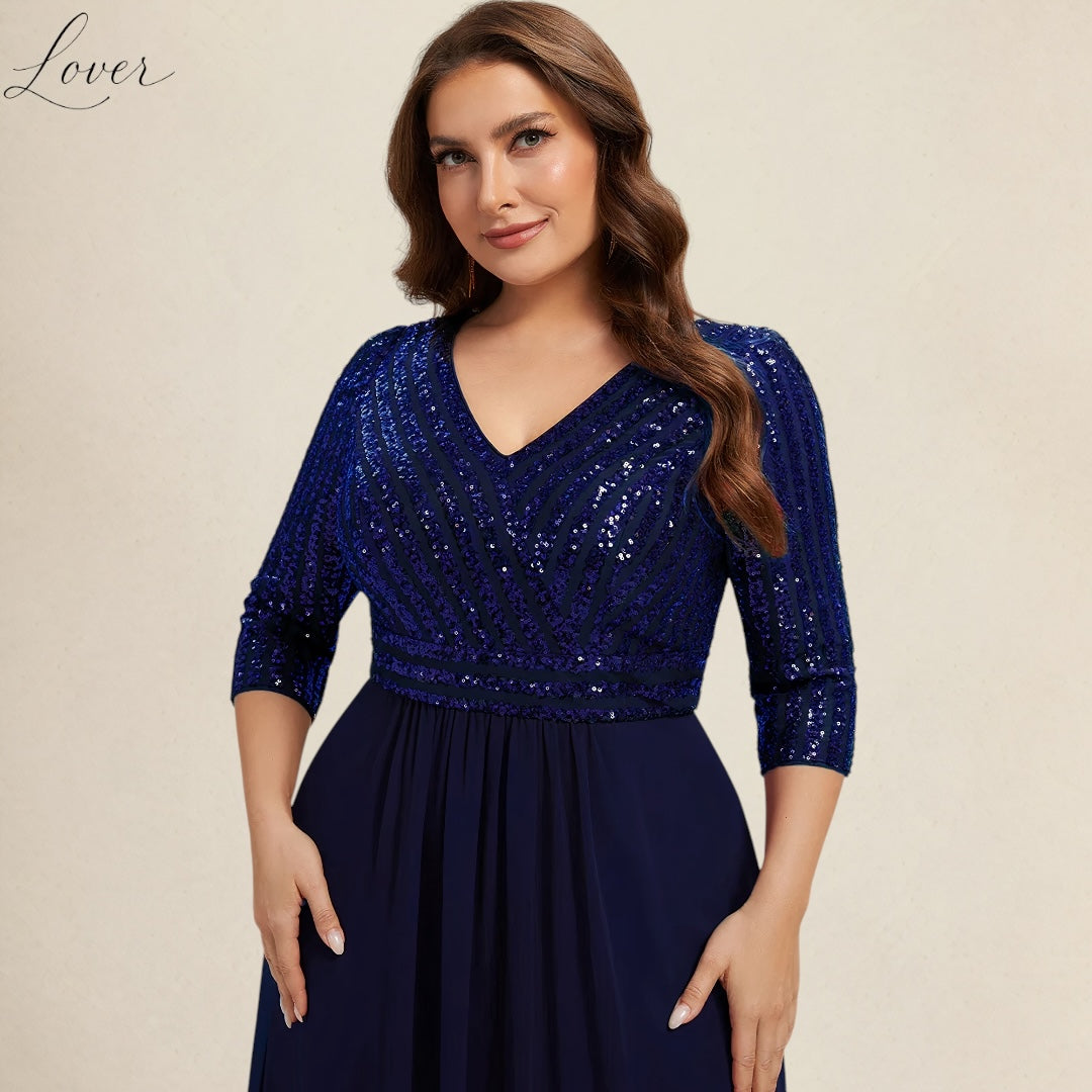 Vestido azul navy de manga larga con lentejuelas
