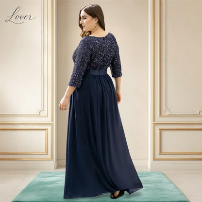 Vestido azul navy de manga larga con lentejuelas en top