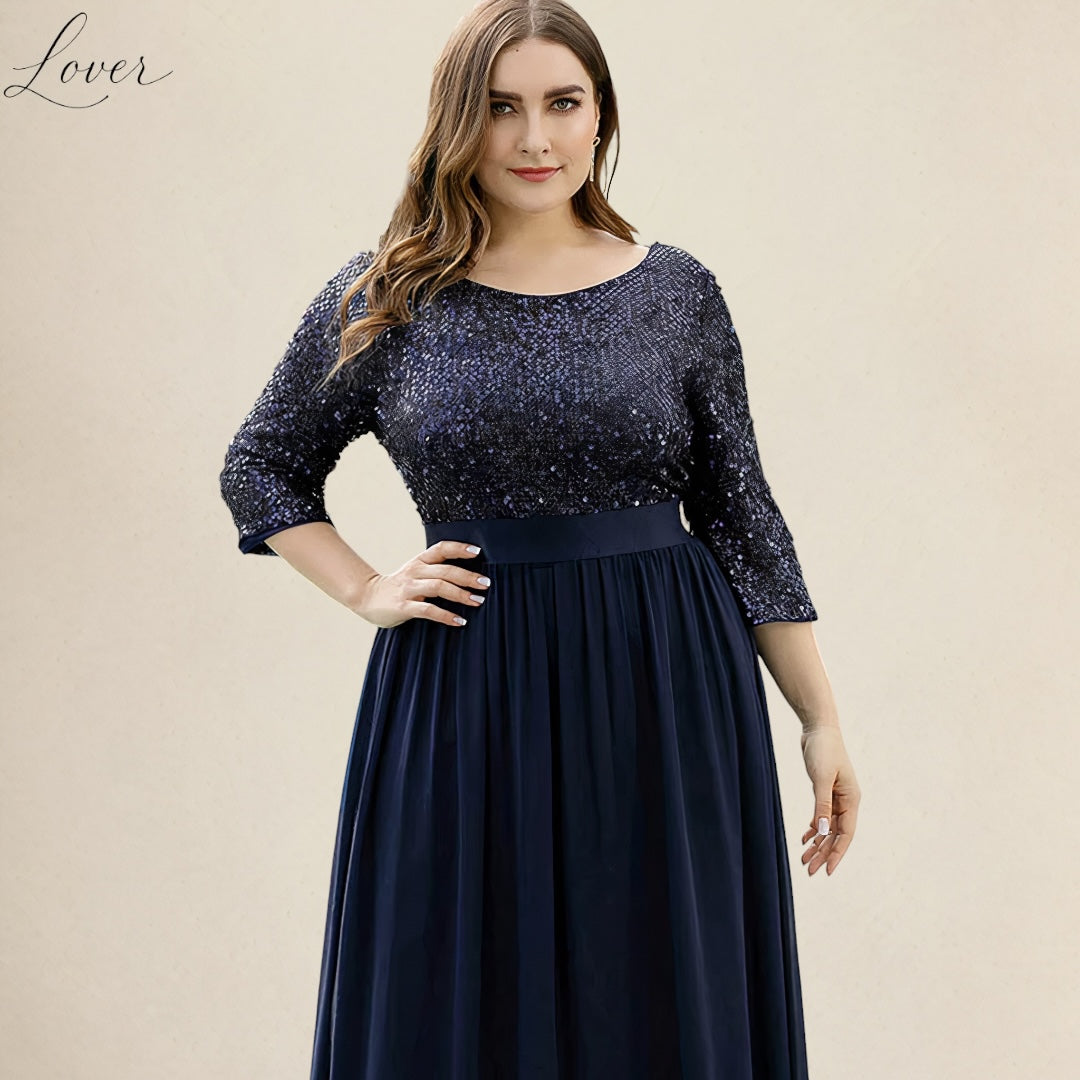 Vestido azul navy de manga larga con lentejuelas en top