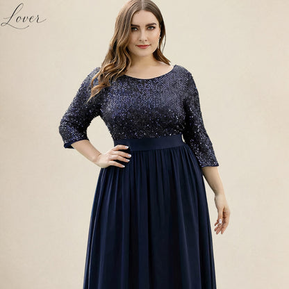 Vestido azul navy de manga larga con lentejuelas en top
