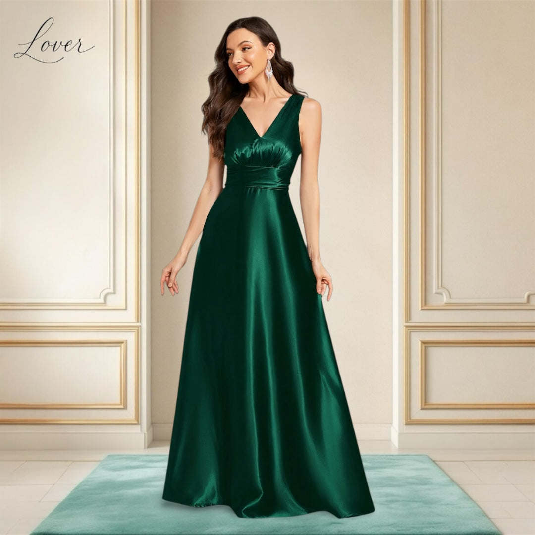 Vestido verde esmeralda de satin