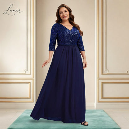 Vestido azul navy de manga larga con lentejuelas